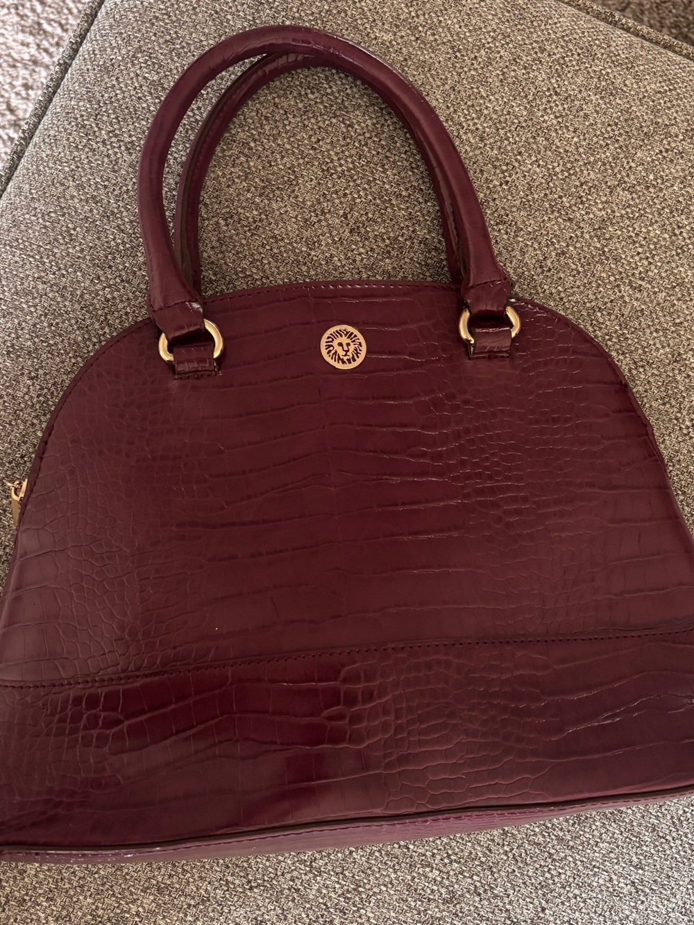Anne Klein Croc-Embossed Satchel - Eggplant with Gold Accents - Like New